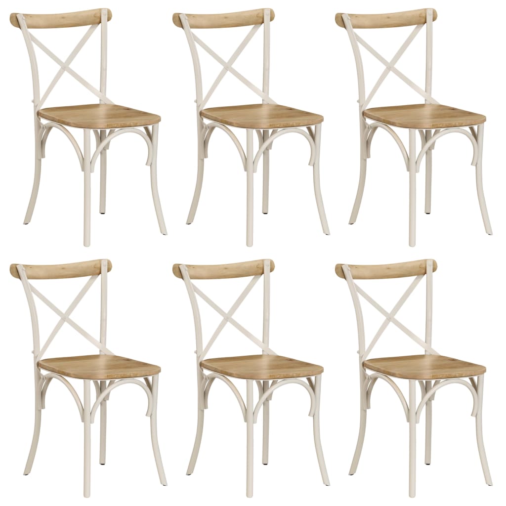 vidaXL Cadeiras costas em cruz 6 pcs madeira mangueira maciça branco