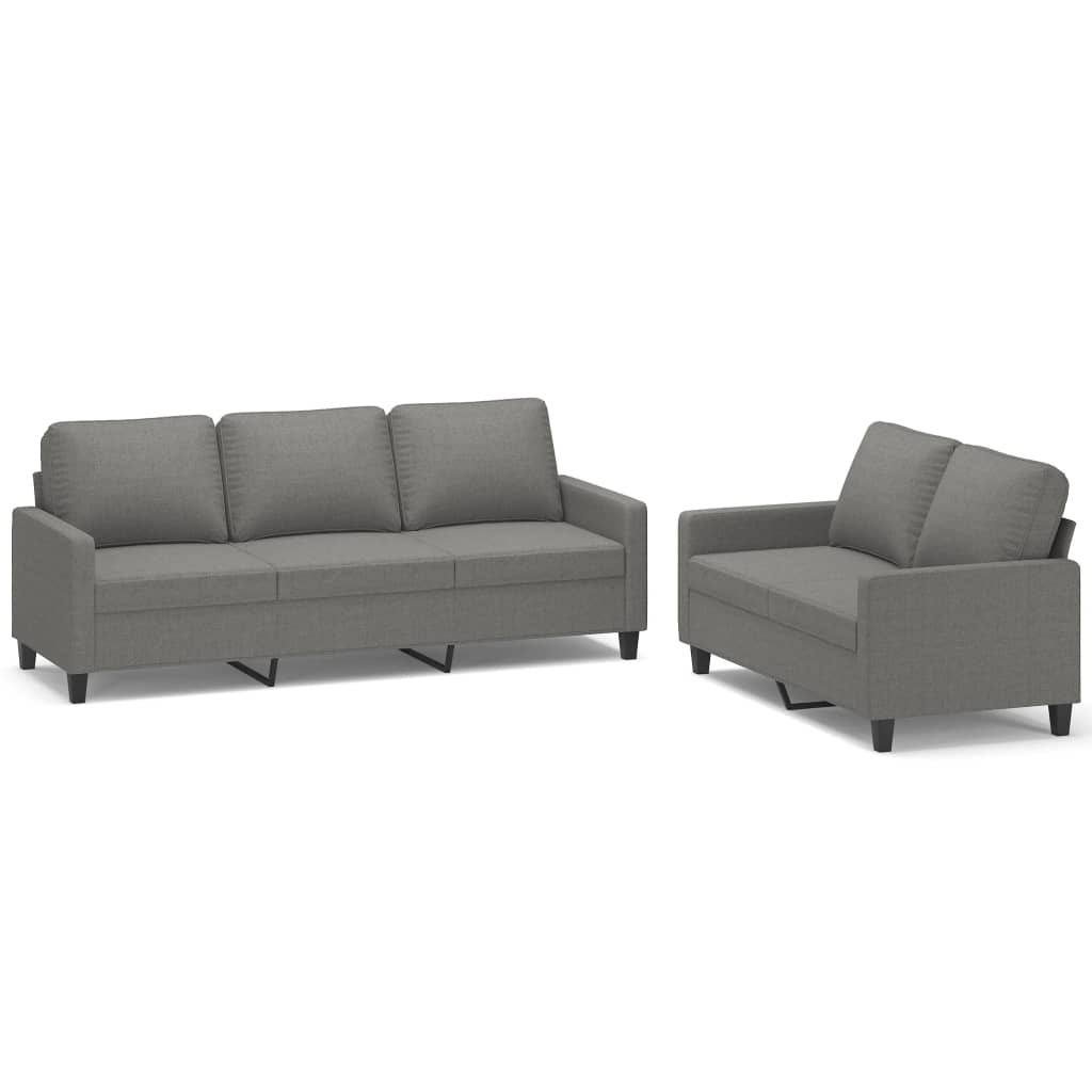 vidaXL 2 pcs conjunto de sofás com almofadões tecido cinzento-escuro