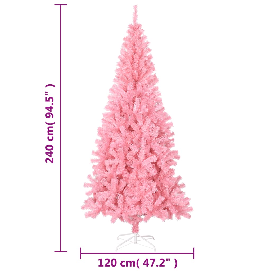 vidaXL Árvore de Natal artificial com suporte 240 cm PVC rosa