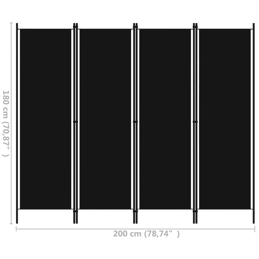 vidaXL Divisória de quarto com 4 painéis 200x180 cm preto