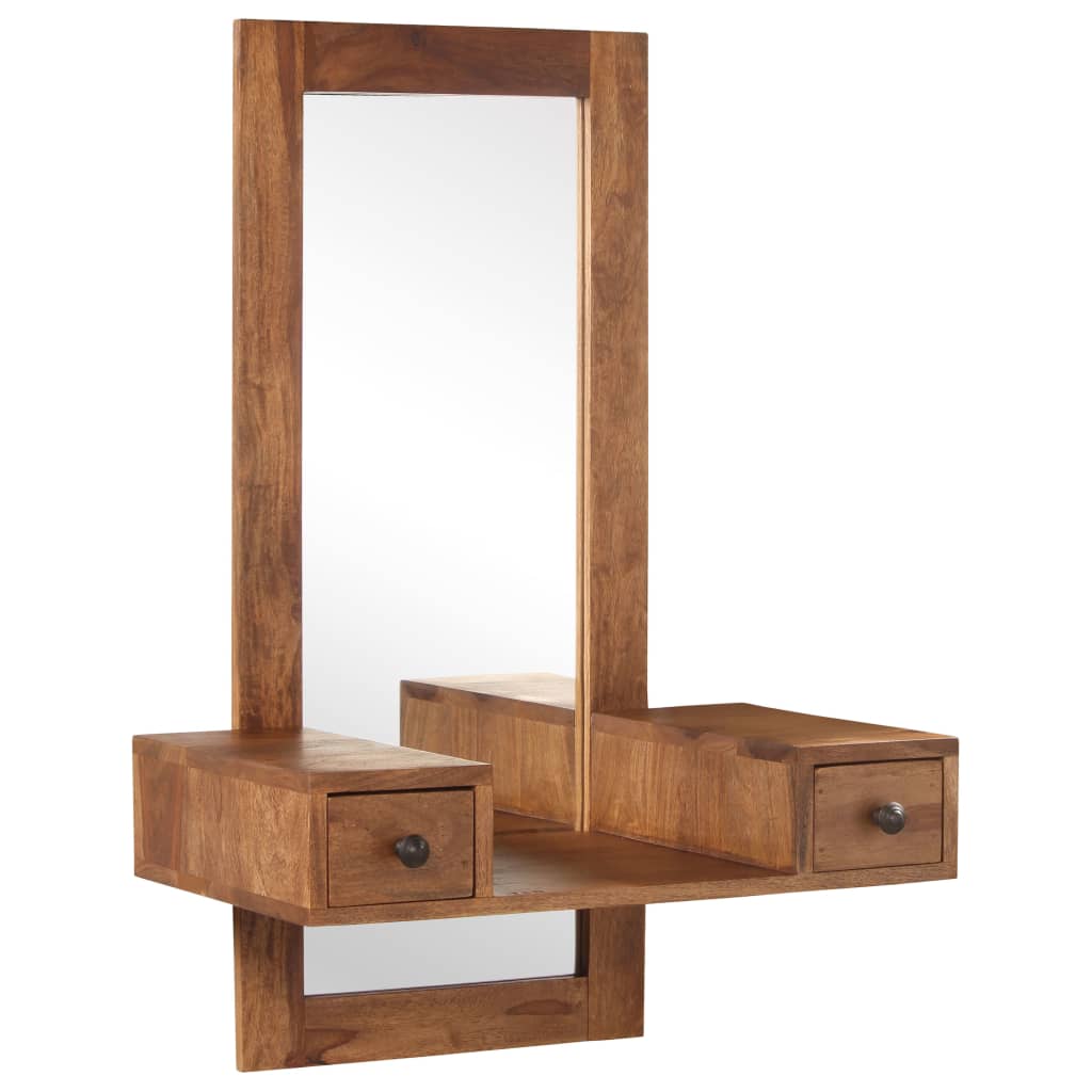 vidaXL Espelho de cosmética com 2 gavetas madeira sheesham maciça