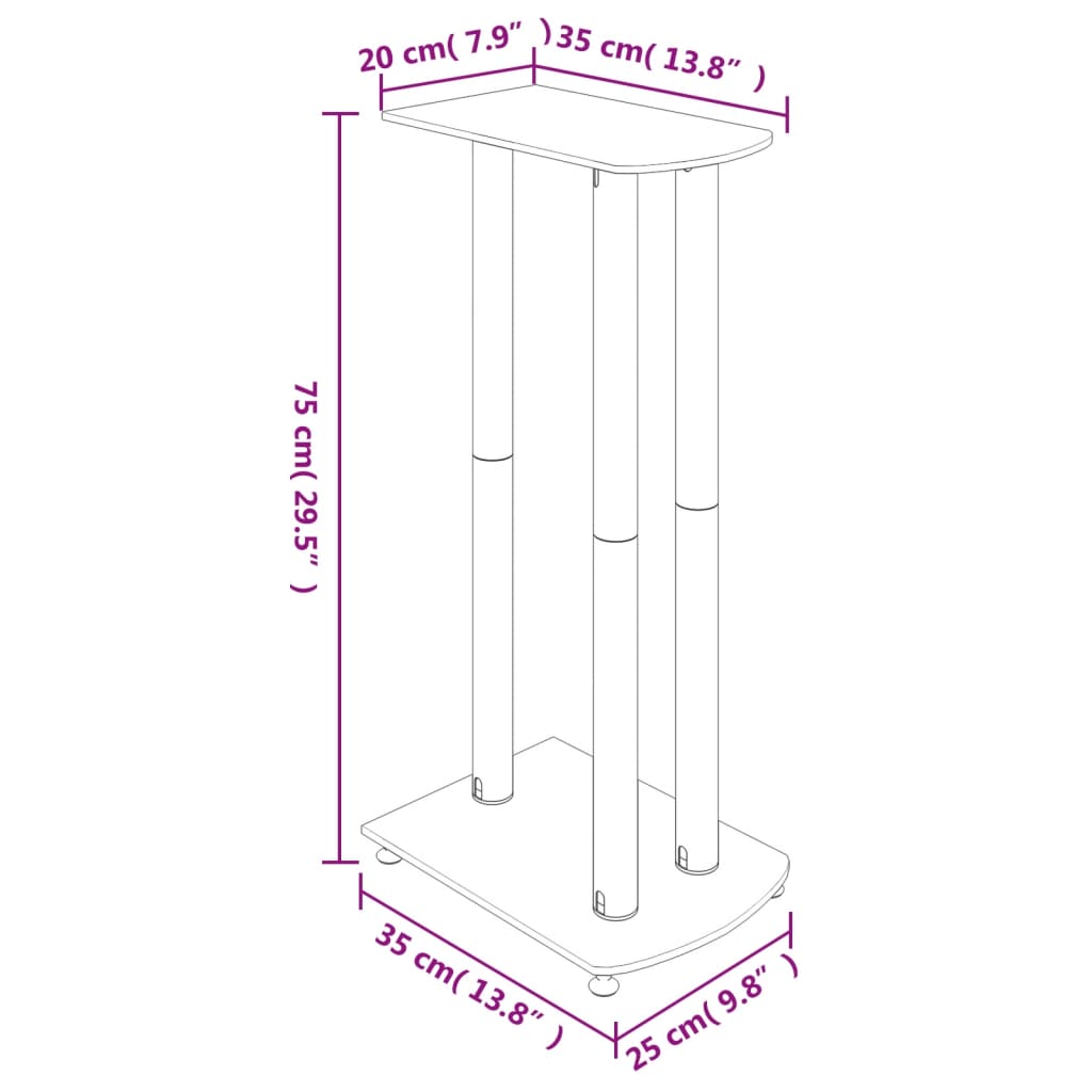 vidaXL Suportes colunas 2pcs vidro temperado design 3 pilares prateado