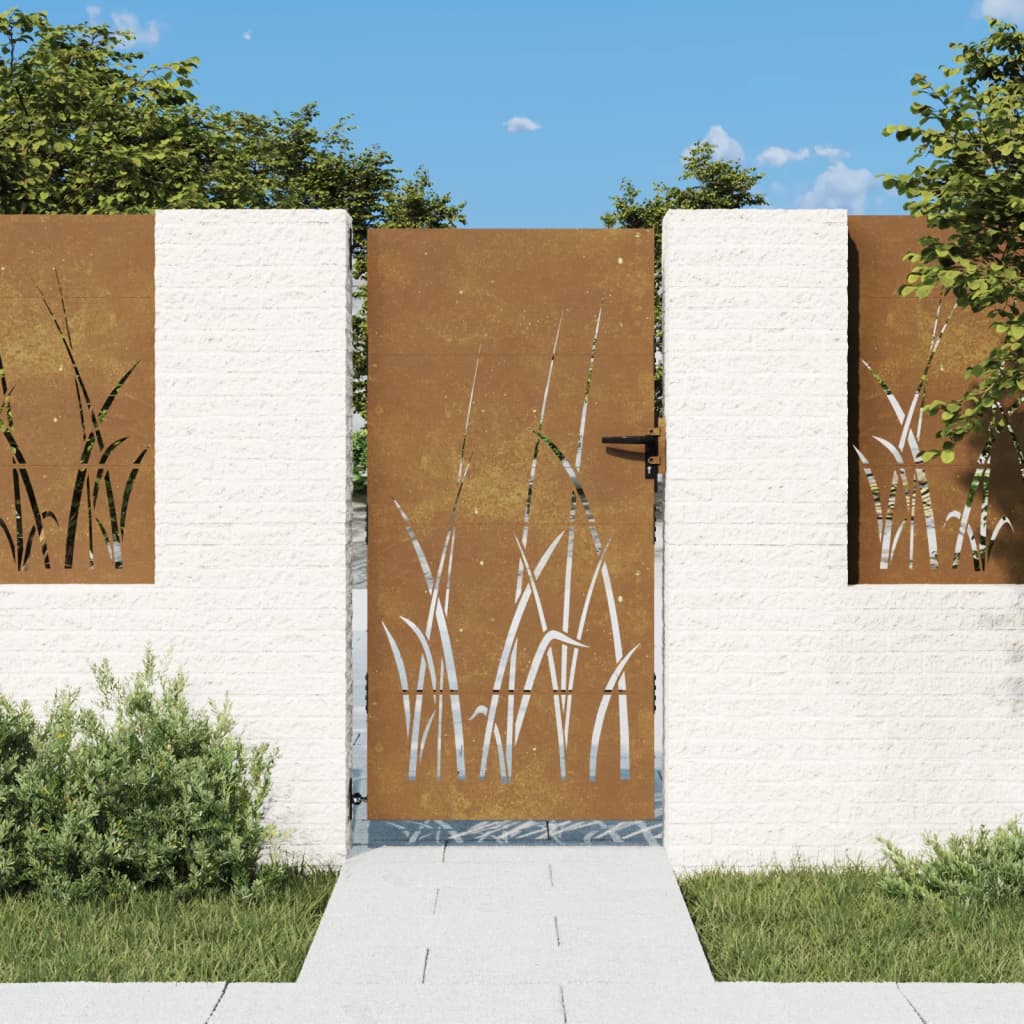 vidaXL Portão de jardim 85x175 cm aço corten design erva