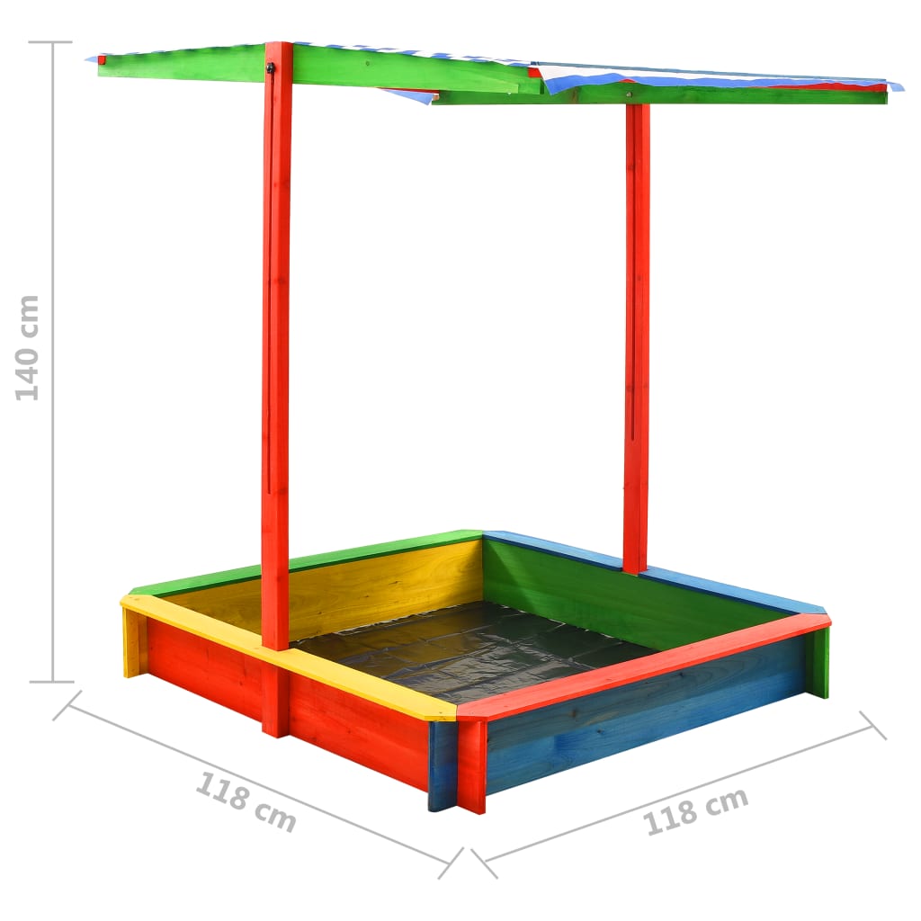 vidaXL Caixa de areia c/ telhado ajustável madeira abeto UV50 multicor