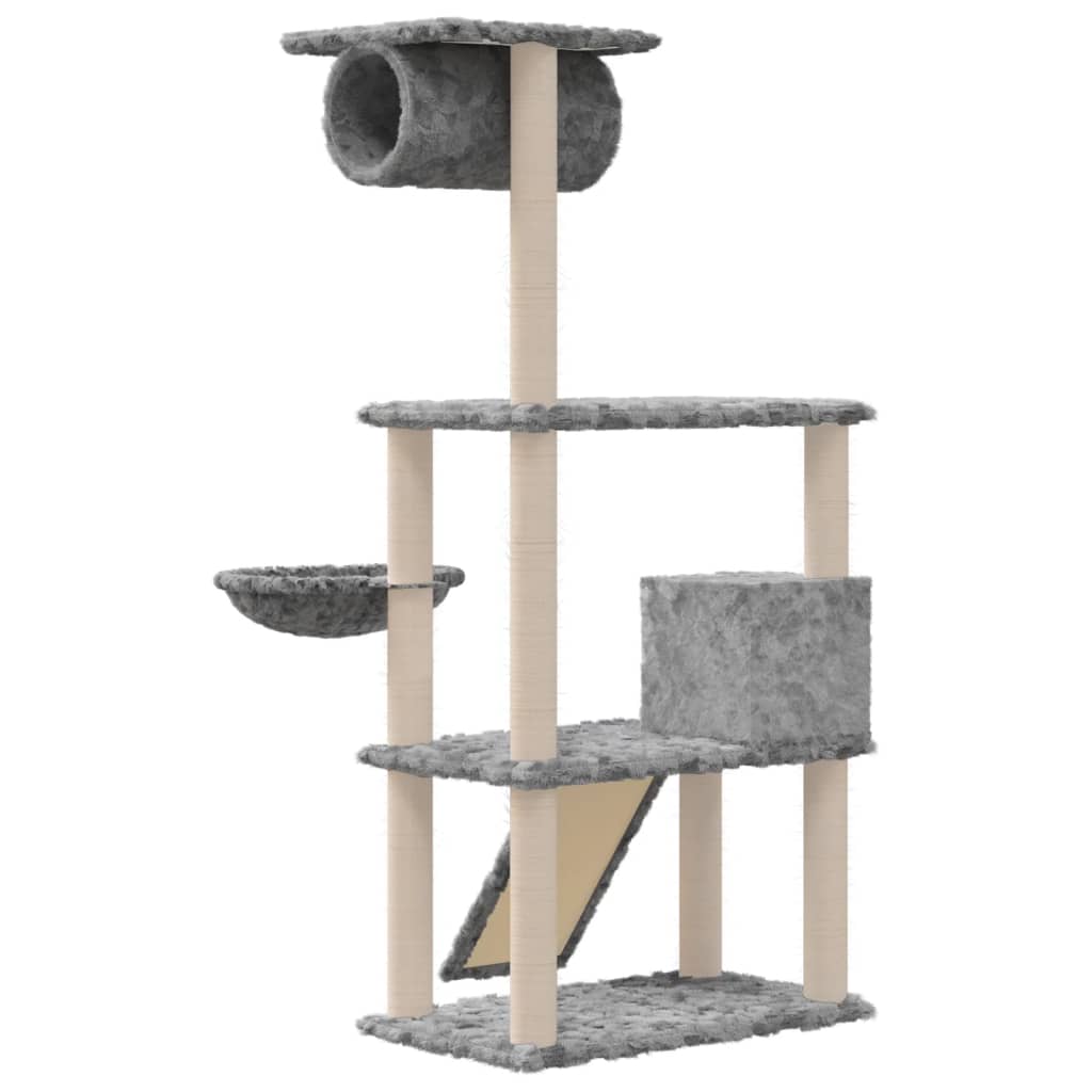 vidaXL Árvore p/ gatos c/ postes arranhadores sisal 131 cm cinza-claro