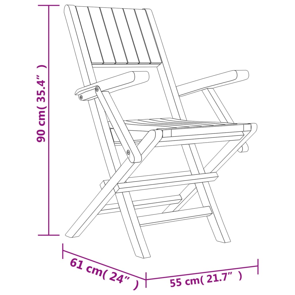 vidaXL Cadeiras de jardim dobráveis 4 pcs 55x61x90 cm teca maciça