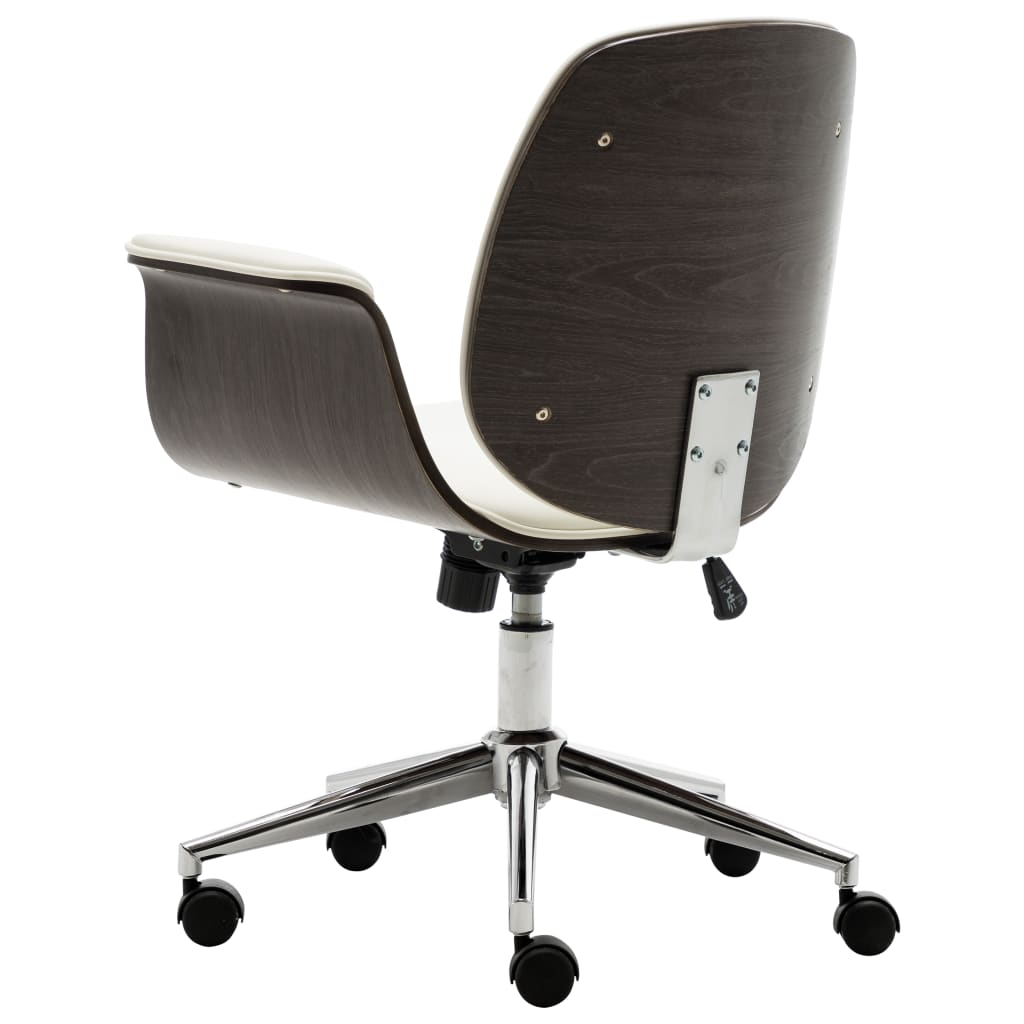 vidaXL Cadeira de escritório madeira curvada e couro artificial branco