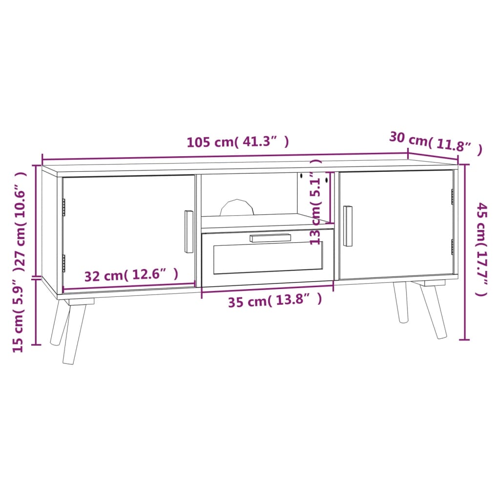 vidaXL Móvel de TV com portas 105x30x45 cm derivados de madeira