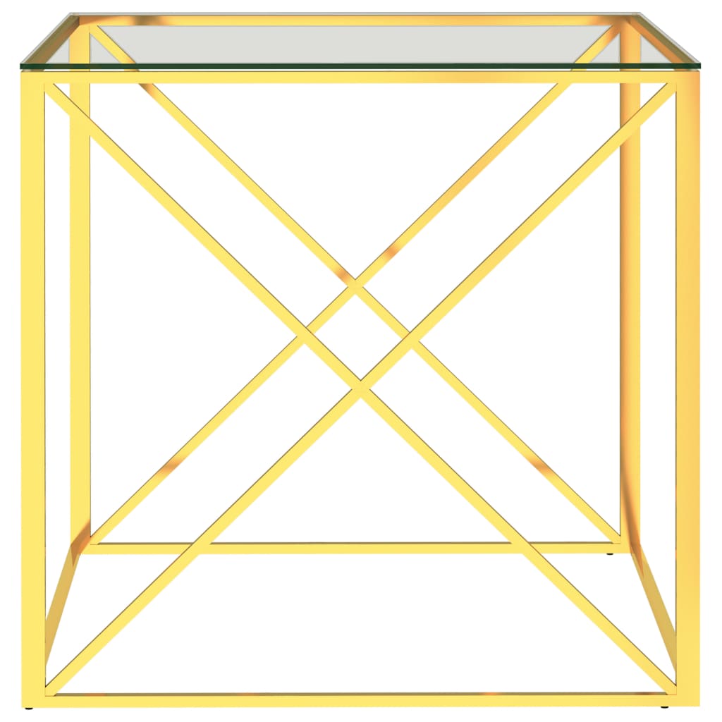 vidaXL Mesa de centro 55x55x55 cm aço inoxidável e vidro dourado