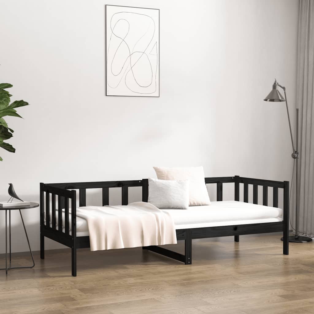 vidaXL Sofá-cama 90x190 cm madeira de pinho maciça preto