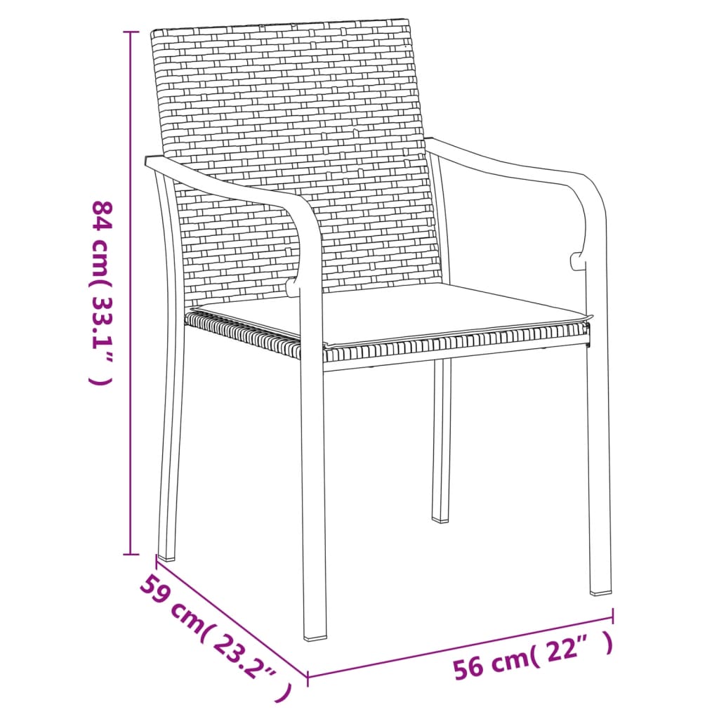 vidaXL Cadeiras jardim c/ almofadões 6pcs 56x59x84 cm vime PE preto
