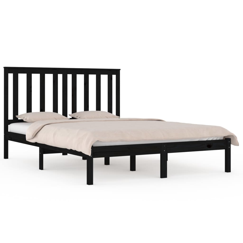 vidaXL Estrutura de cama pequena casal 120x190 cm pinho maciço preto