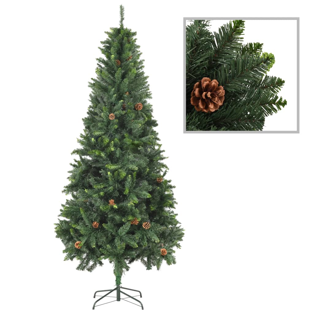 vidaXL Árvore de Natal artificial com pinhas 210 cm verde