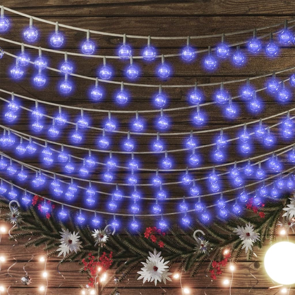 vidaXL Cordão de luzes em globo 20 m 200 LED 8 funções azul