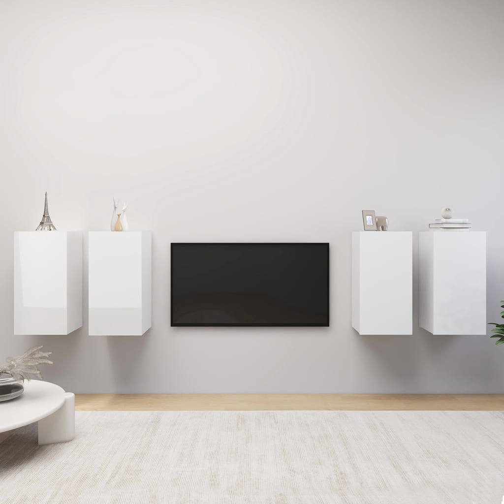vidaXL Móveis de TV 4 pcs 30,5x30x60 cm contraplacado branco brilhante