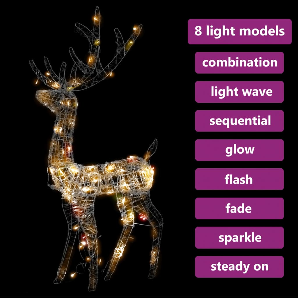 vidaXL Rena decorativa de Natal 140 LEDs 120 cm acrílico colorido