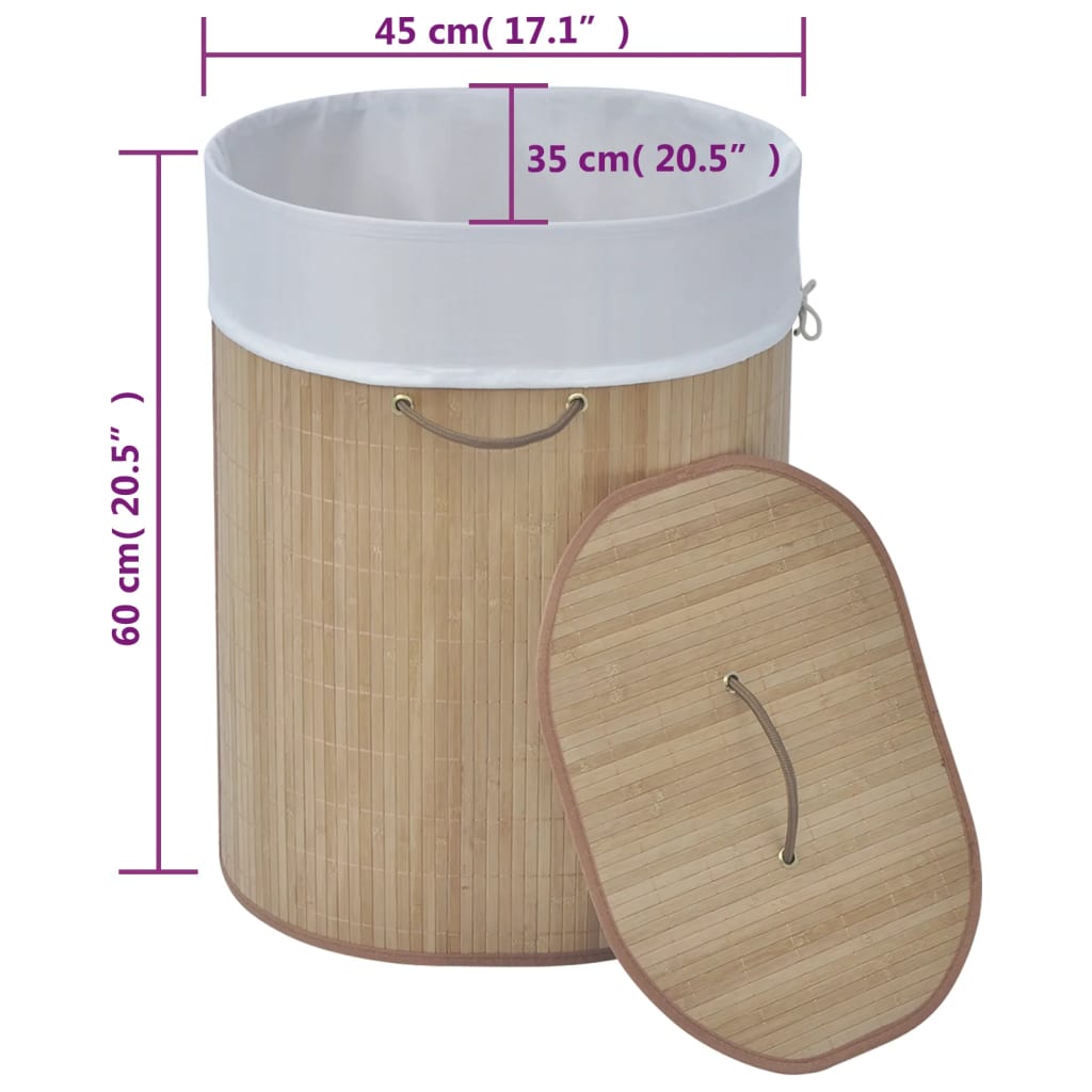 vidaXL Cesto oval para roupa suja bambu natural