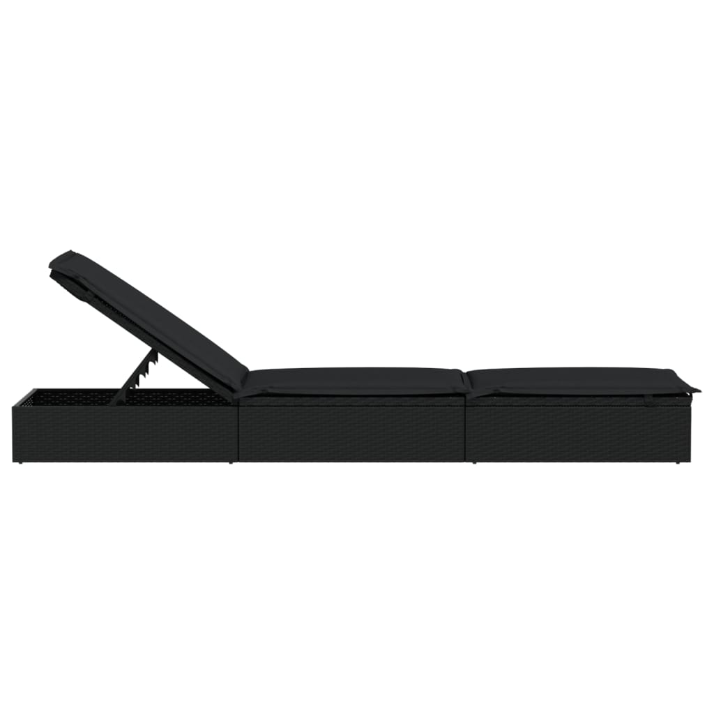 vidaXL Espreguiçadeira com almofadão preto 201x55x62 cm vime PE