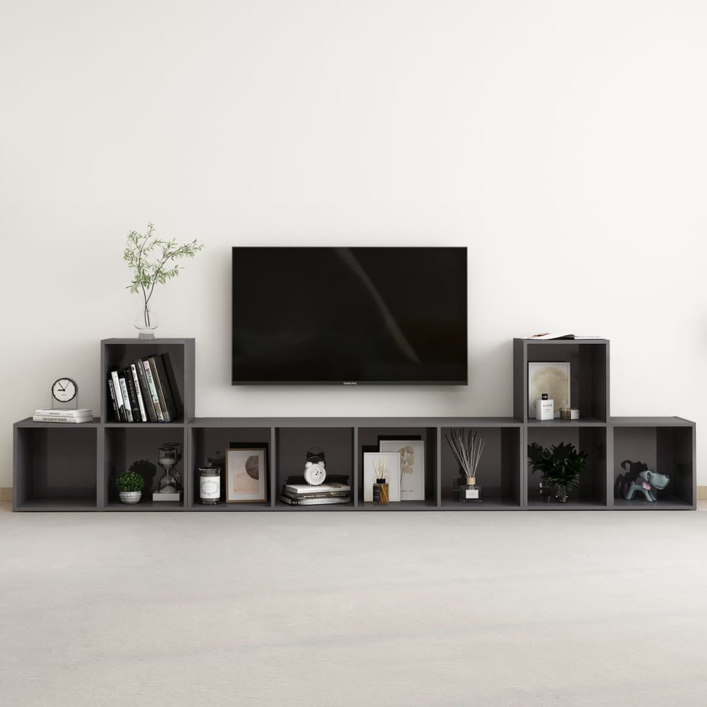 vidaXL 5 pcs conjunto de móveis de TV contraplacado cinzento brilhante