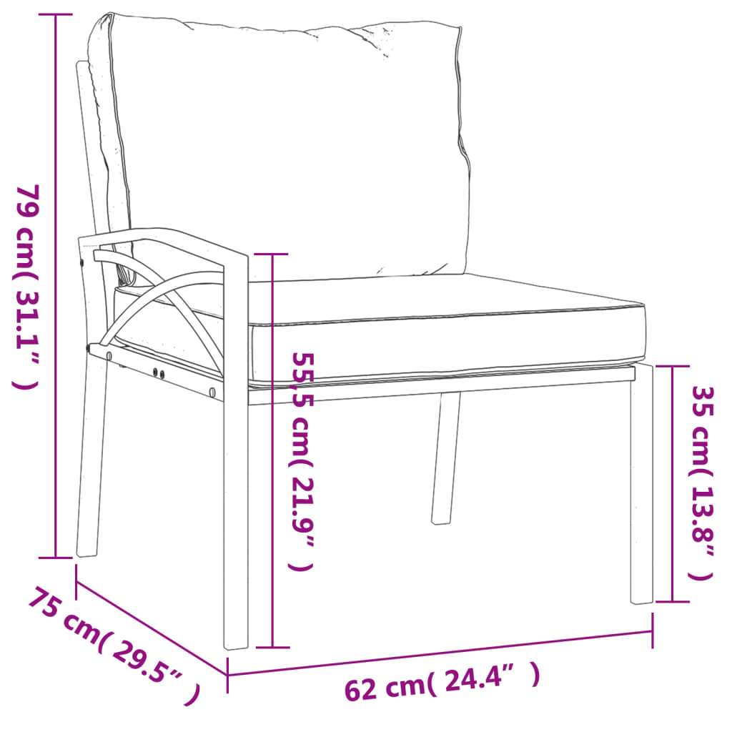 vidaXL Cadeiras de jardim c/ almofadões cor areia 2 pcs 62x75x79cm aço