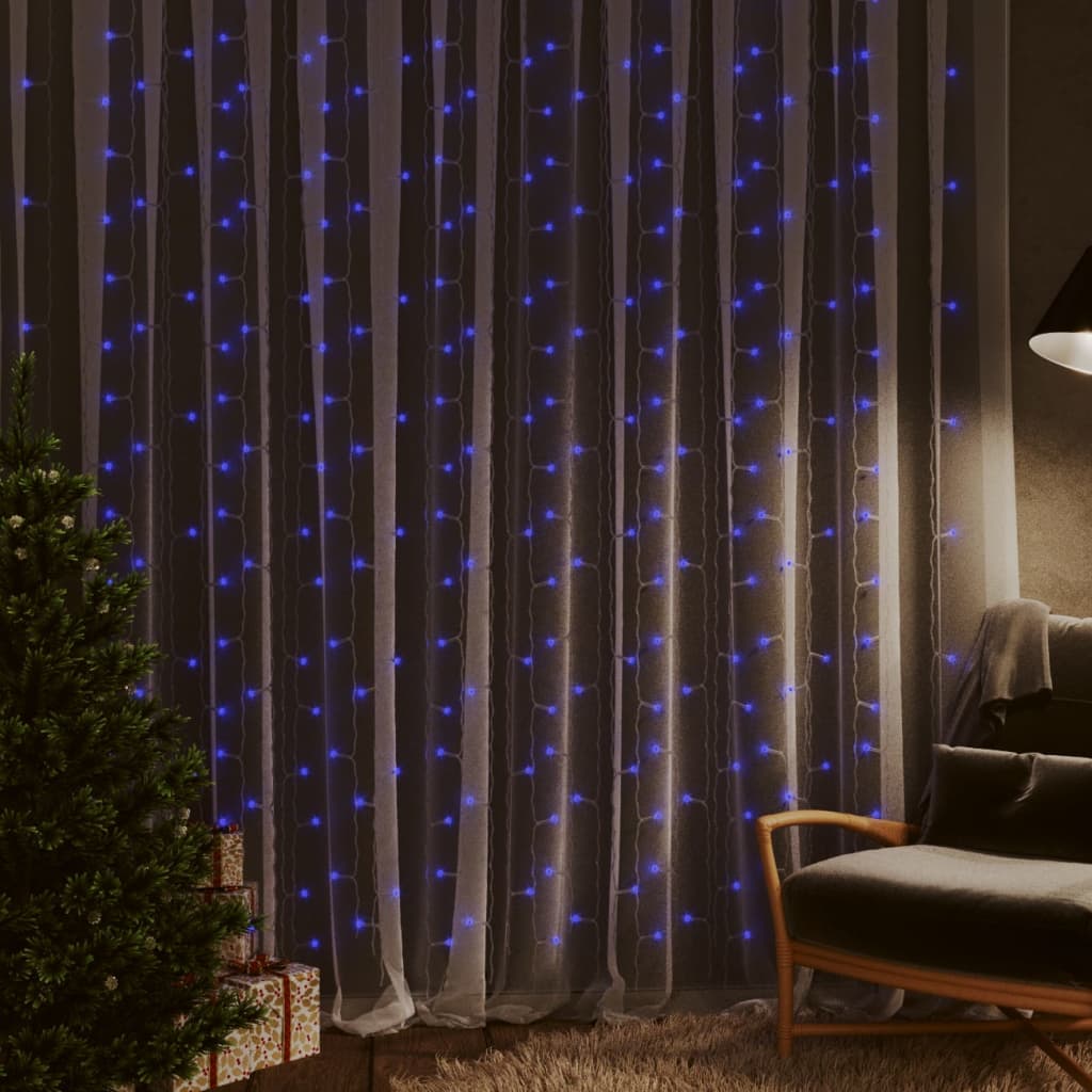 vidaXL Cortina iluminação 300 luzes LED 3x3 m 8 funções azul
