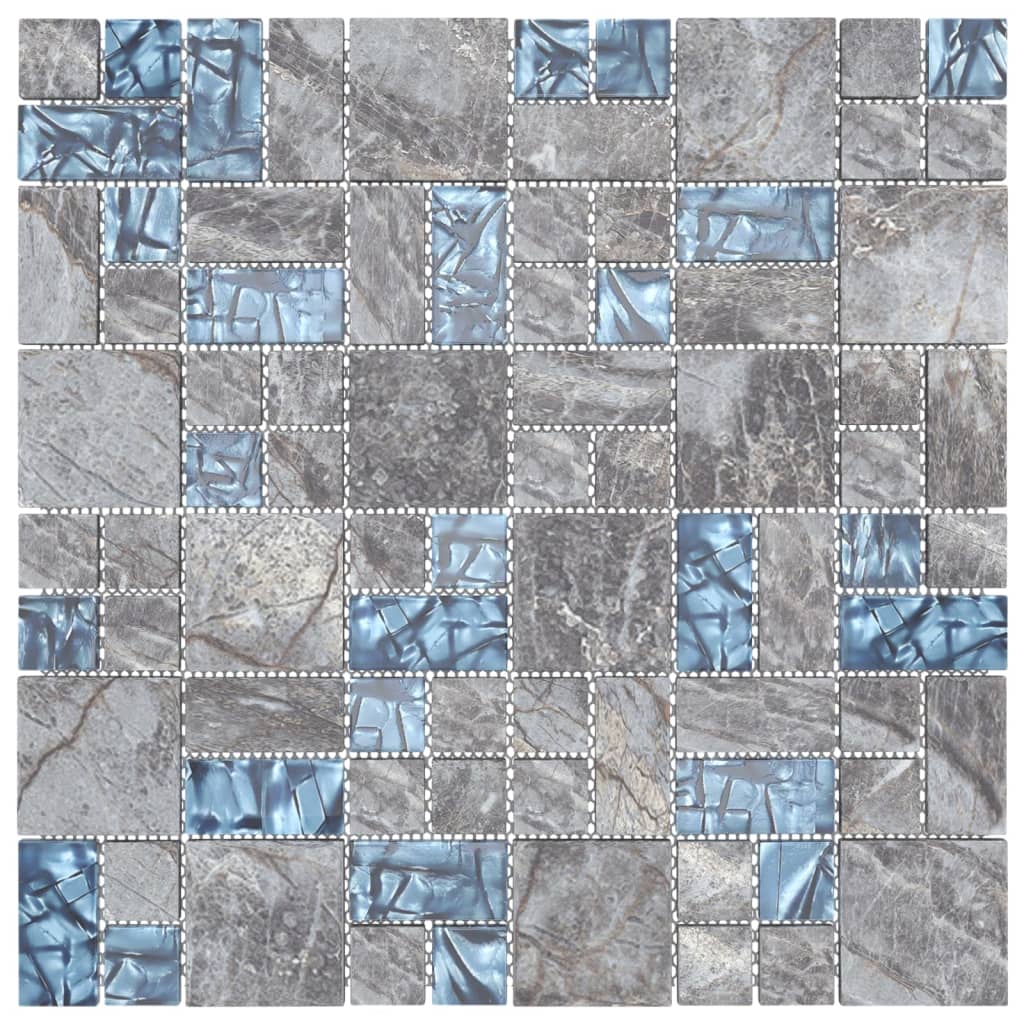 vidaXL Ladrilhos de mosaico 11 pcs 30x30 cm vidro cinzento e azul