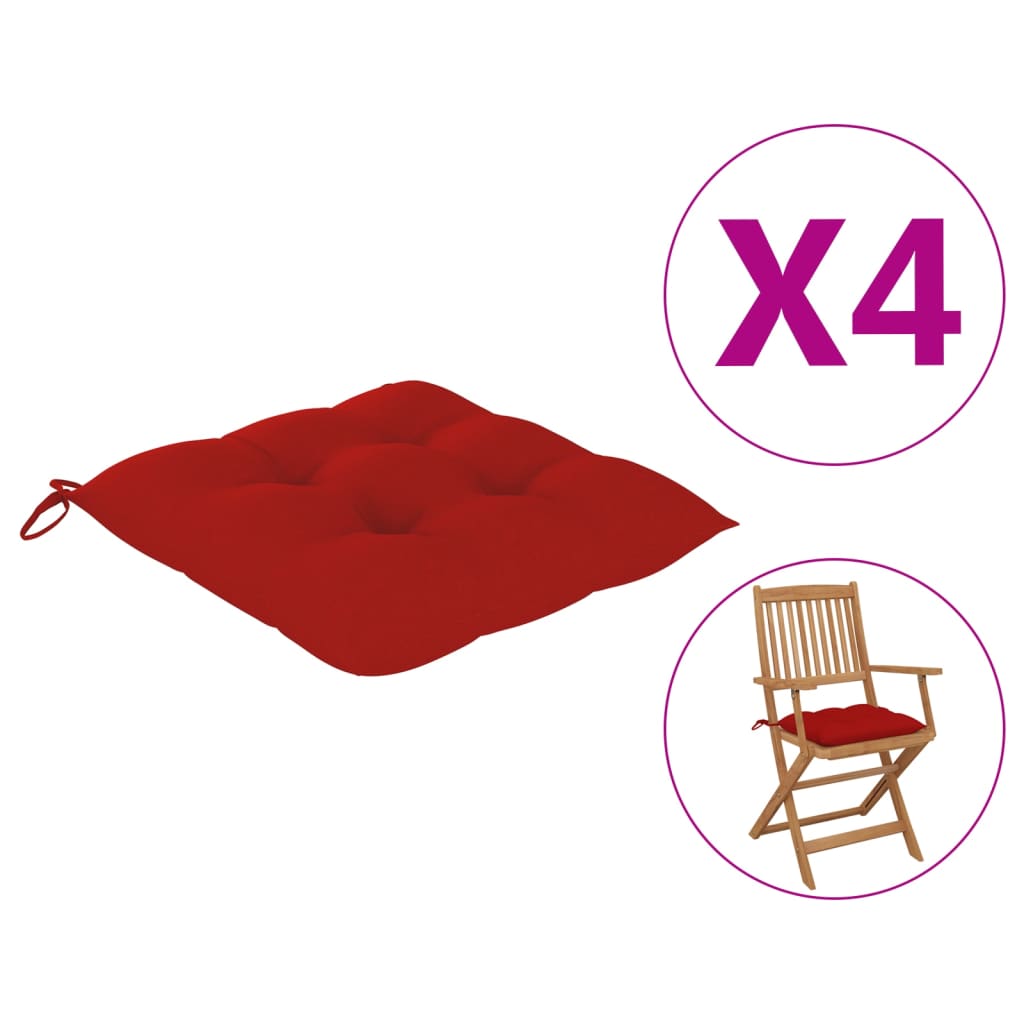 vidaXL Almofadas para cadeiras 4 pcs 40x40x8 cm vermelho
