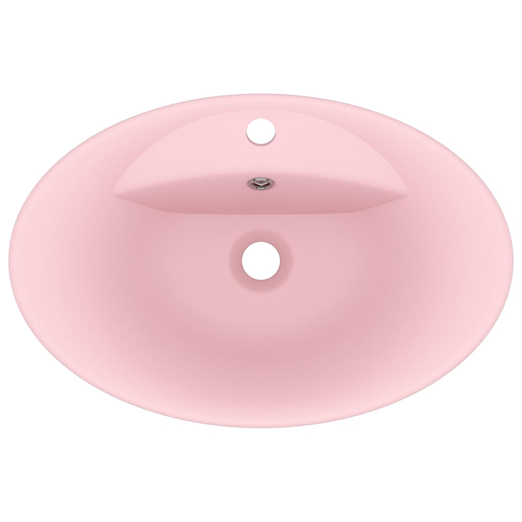vidaXL Lavatório luxuoso oval 58,5x39 cm cerâmica rosa mate
