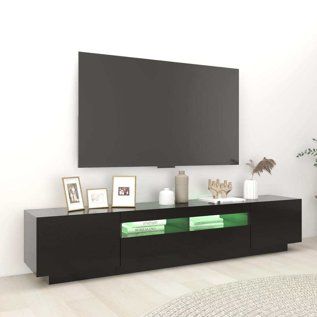 vidaXL Móvel de TV com luzes LED 200x35x40 cm preto