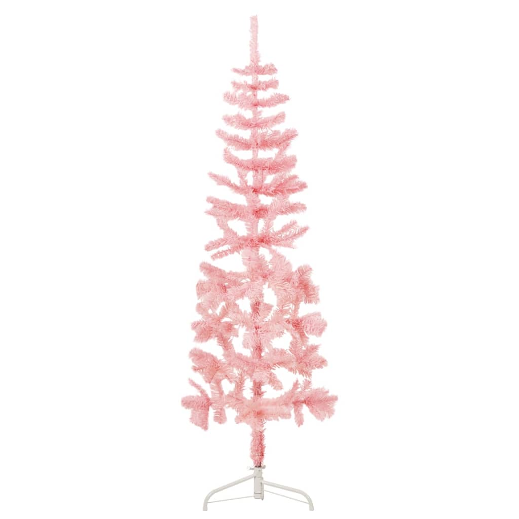vidaXL Meia árvore de Natal fina com suporte 180 cm rosa
