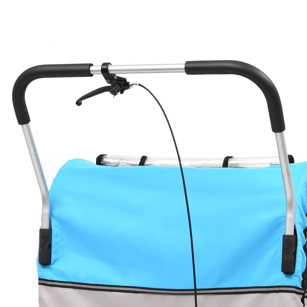 vidaXL Reboque para bicicletas/carrinho de bebé 2 em 1 azul/cinza
