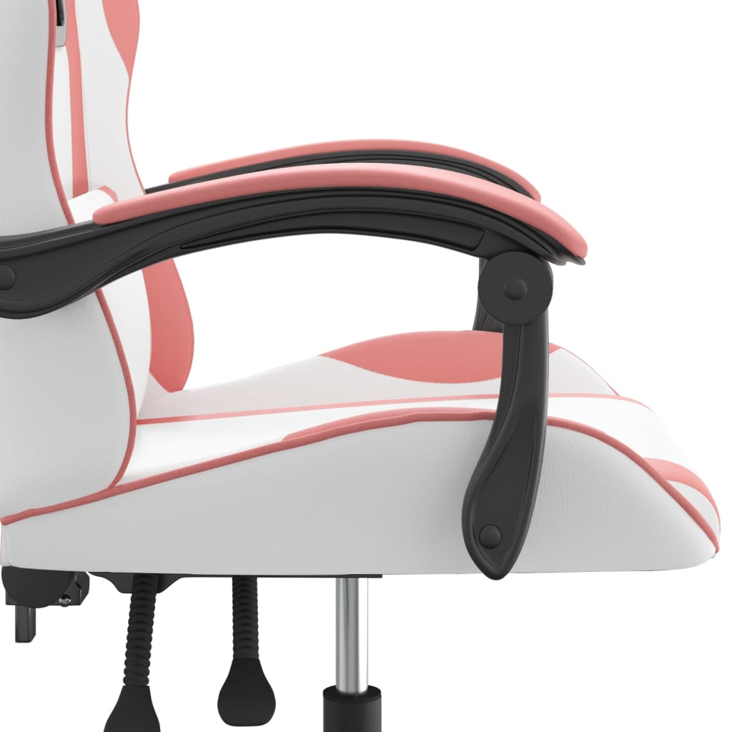 vidaXL Cadeira gaming giratória couro artificial branco e rosa