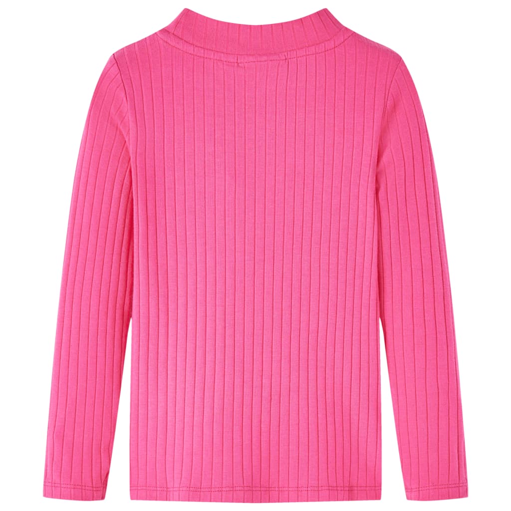 T-shirt manga comprida p/ criança malha canelada rosa-choque 92