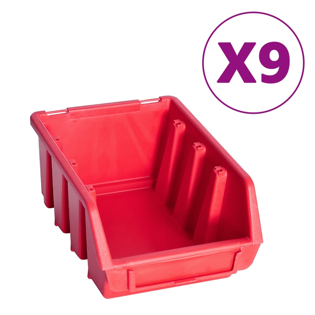vidaXL 103 pcs kit caixas arrumação c/ painéis parede vermelho e preto