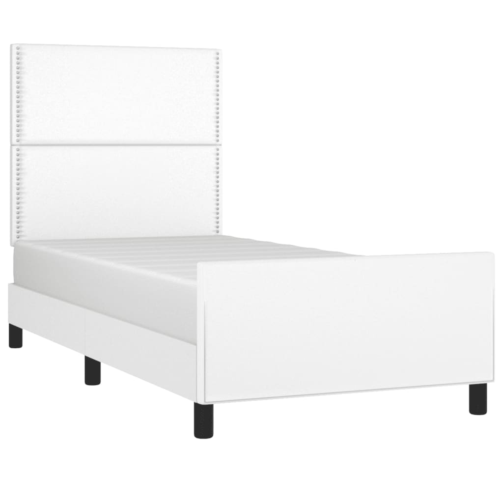 vidaXL Estrutura cama c/ cabeceira 100x200 cm couro artificial branco