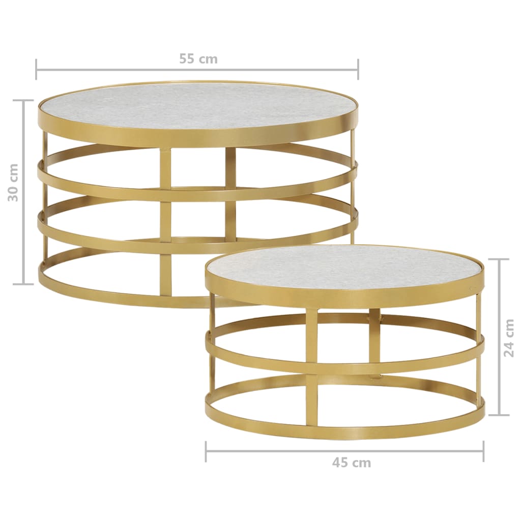 vidaXL 2 pcs Conjunto mesas de centro mármore cor bronze e branco