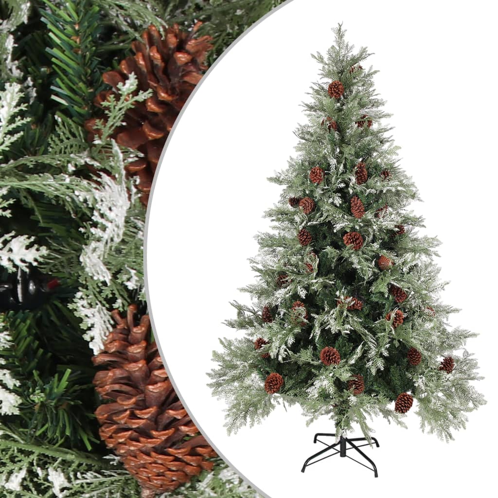 vidaXL Árvore de Natal com pinhas 120 cm PVC e PE verde e branco
