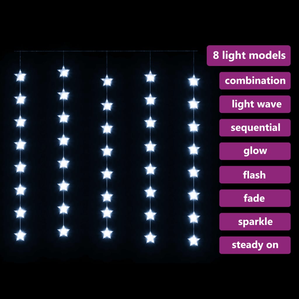 vidaXL Cortina iluminação c/ estrelas 200 LEDs 8 funções branco frio