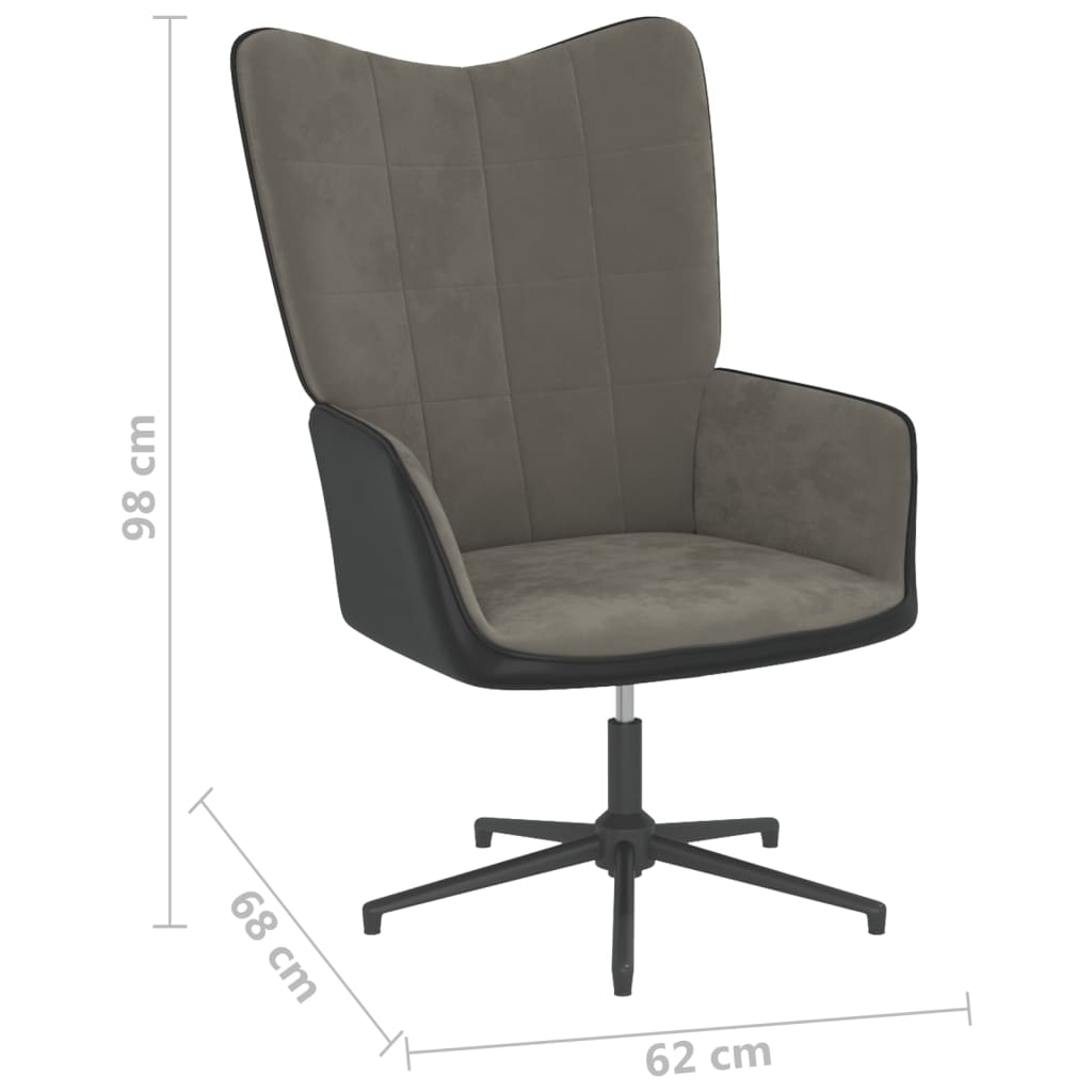 vidaXL Cadeira de descanso com banco PVC e veludo cinzento-escuro