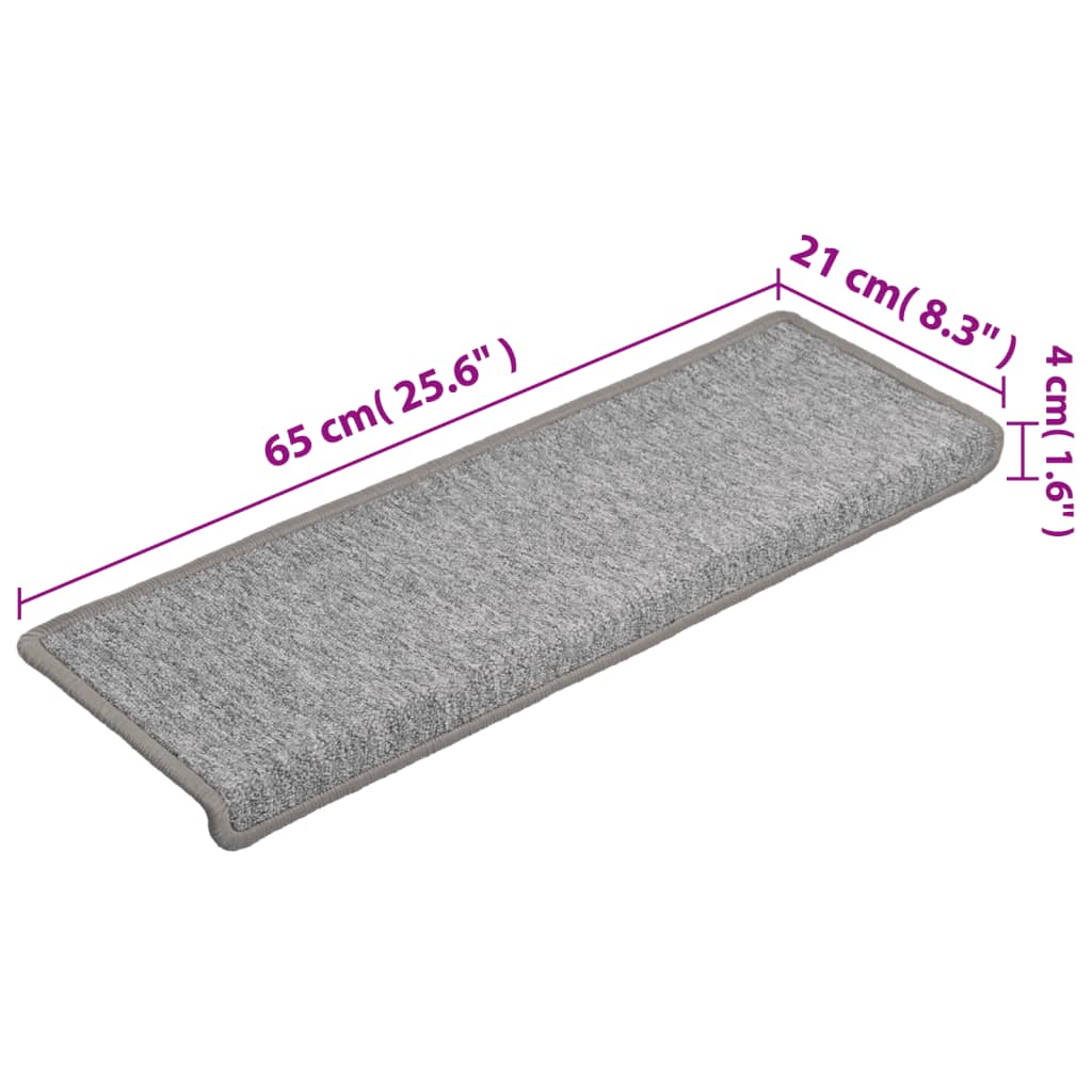 vidaXL Tapete/carpete para degraus 15 pcs 65x21x4 cm cinzento-claro