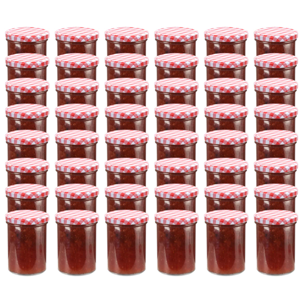 vidaXL Frascos de vidro com tampas brancas e vermelhas 48 pcs 400 ml