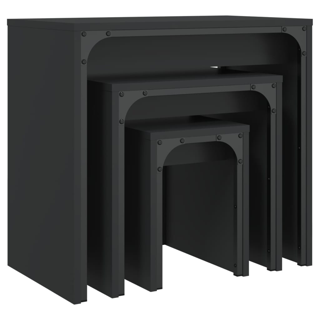 vidaXL Mesas de centro de encastrar 3 pcs derivados de madeira preto