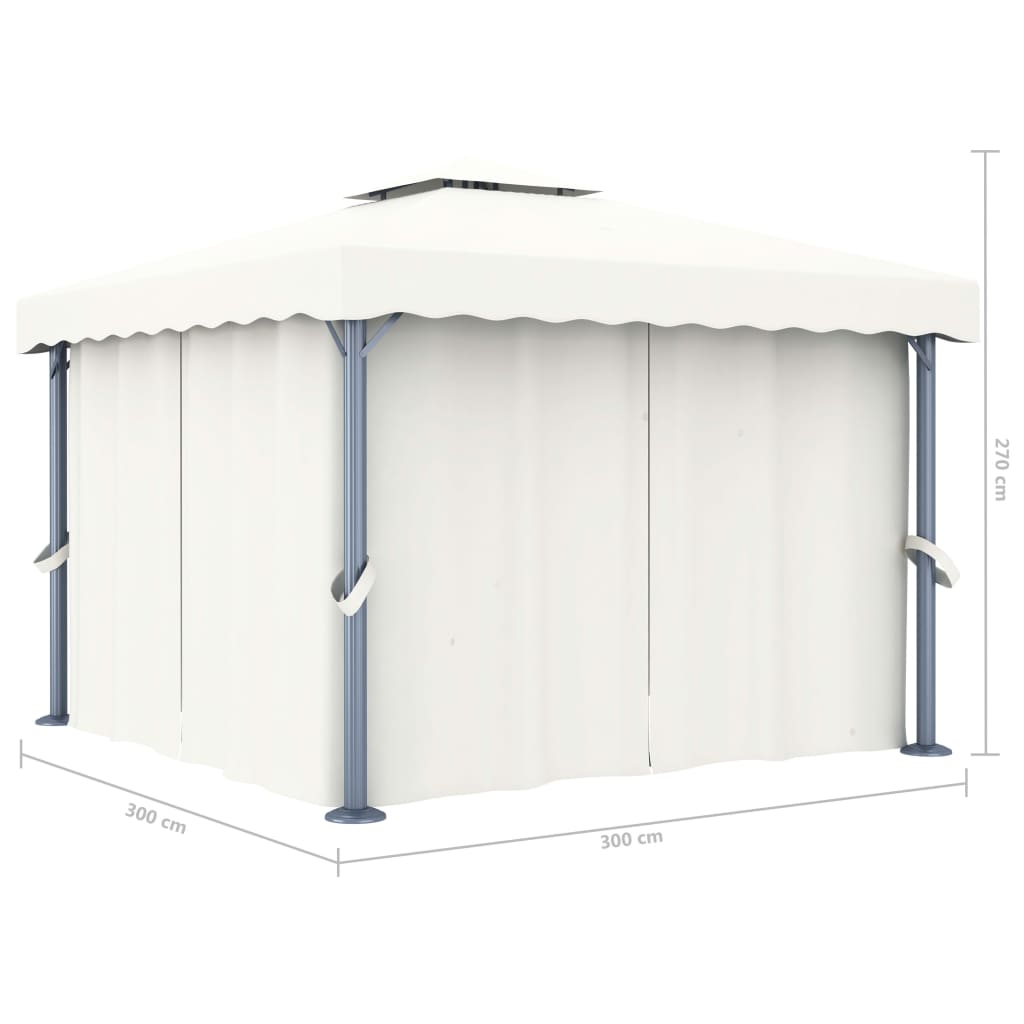 vidaXL Gazebo com cortinas e cordões de luzes LED 3x3 m branco nata