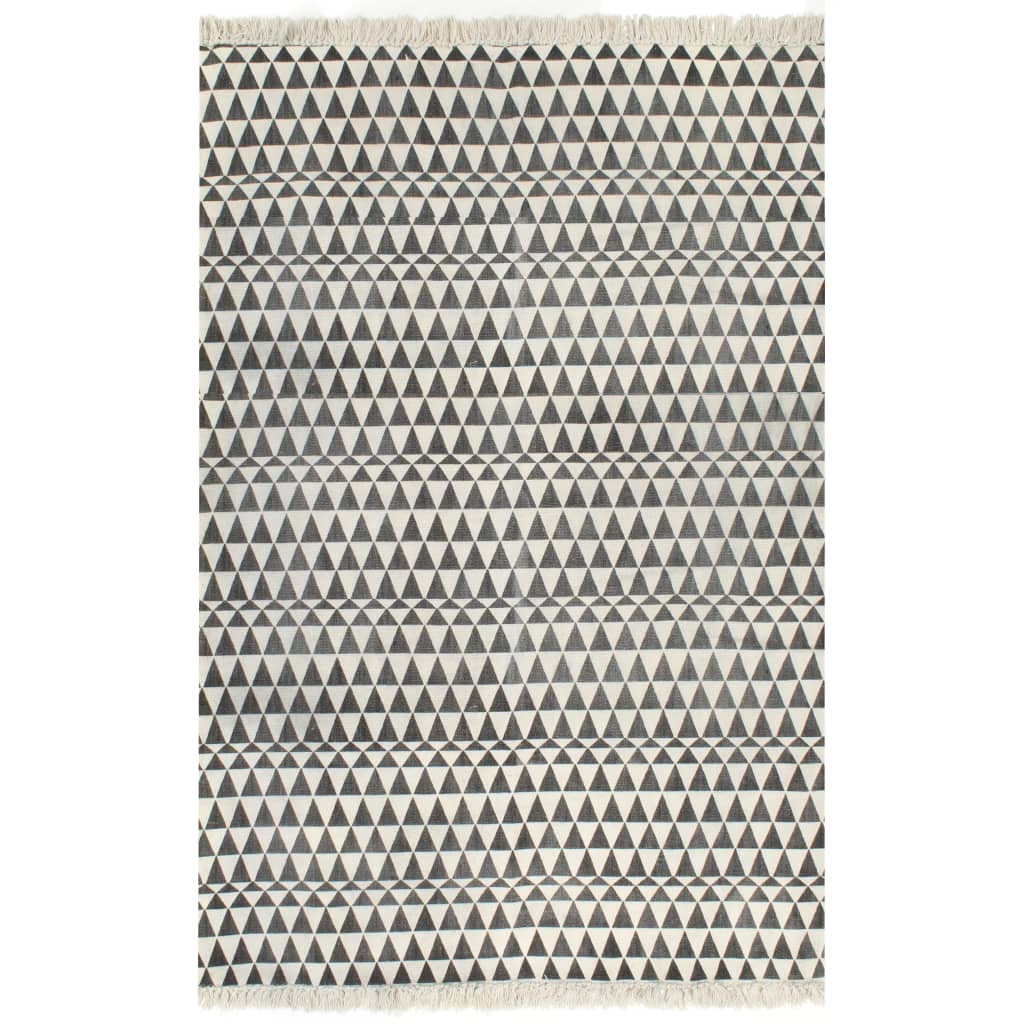 vidaXL Tapete Kilim em algodão 120x180 cm com padrão preto/branco