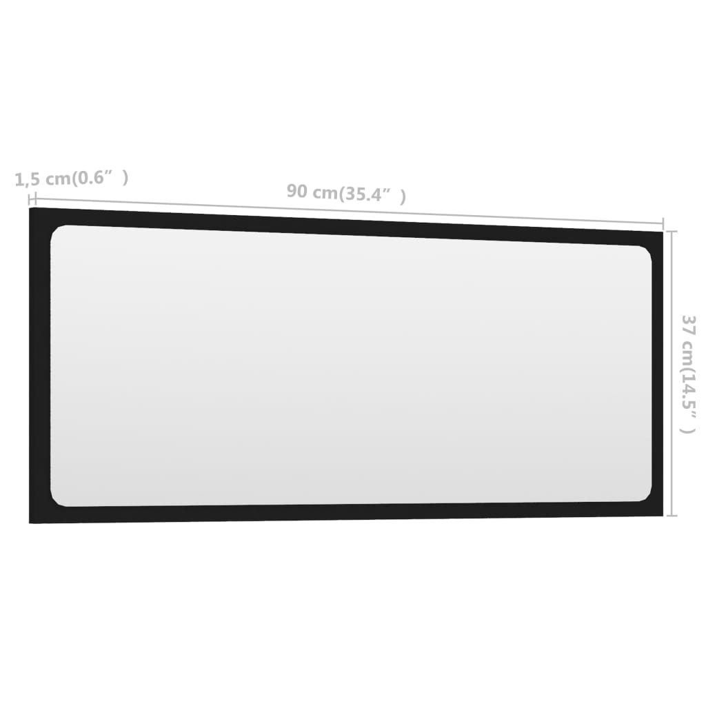 vidaXL Espelho de casa de banho 90x1,5x37 cm contraplacado preto
