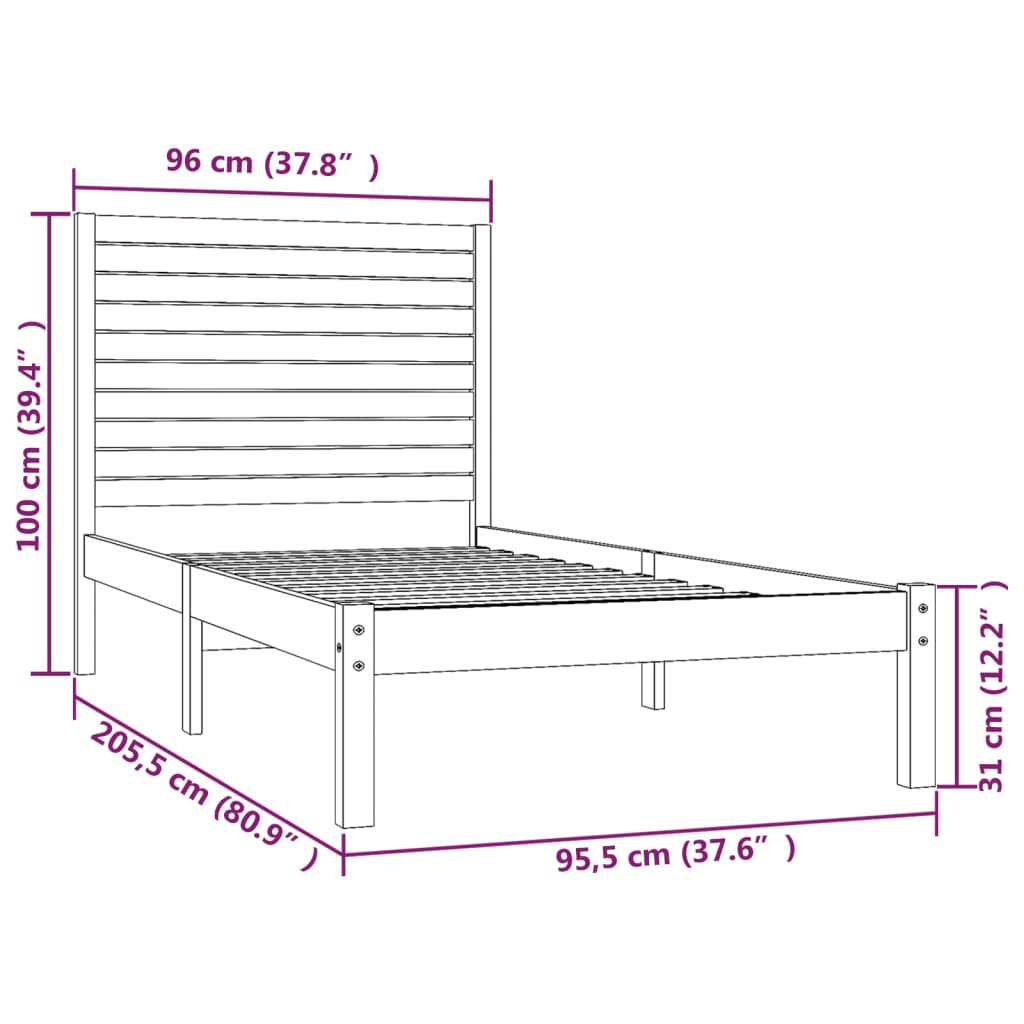 vidaXL Estrutura de cama 90x200 cm madeira maciça preto