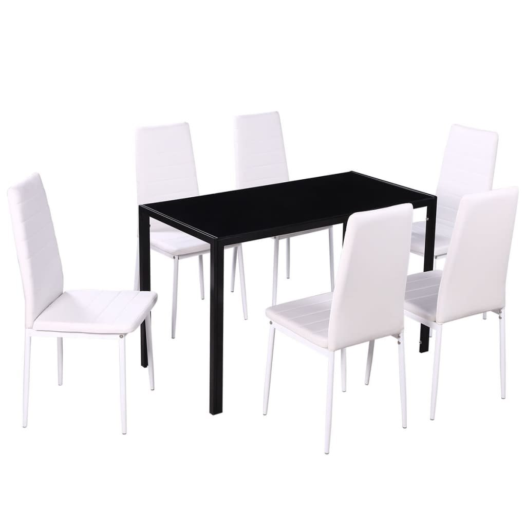vidaXL Conjunto mesa de jantar 7 pcs preto e branco