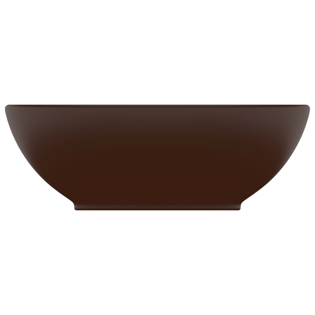 vidaXL Lavatório luxuoso oval 40x33cm cerâmica castanho-escuro mate