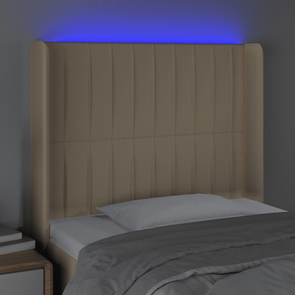 vidaXL Cabeceira de cama c/ luzes LED tecido 93x16x118/128cm cor creme