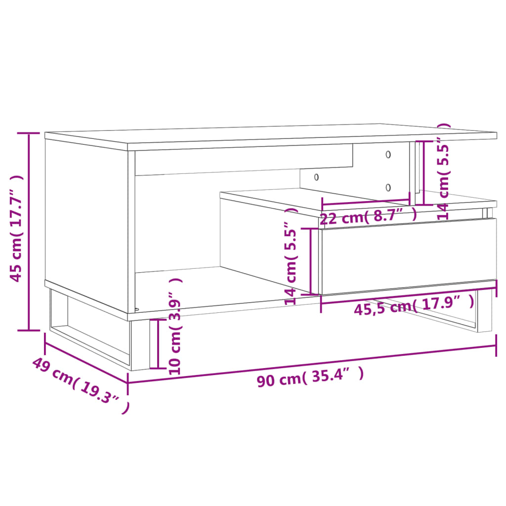 vidaXL Mesa de centro 90x49x45 cm derivados de madeira preto